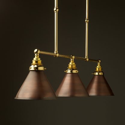 New Brass 3 Lamp Billiard table light bronze cone shade