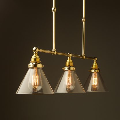 New Brass 3 Lamp Billiard table light glass coolie shade
