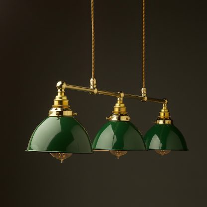 New Brass 3 Lamp Billiard table light green dome pendant