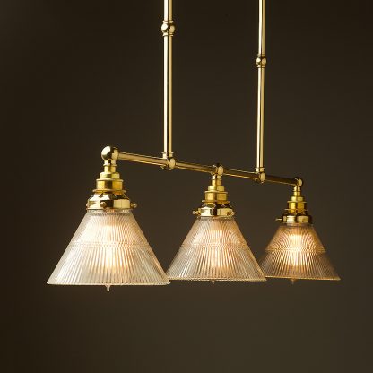 New Brass 3 Lamp Billiard table light holophane cone shade