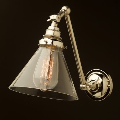 Nickel adjustable wall light clear glass coolie