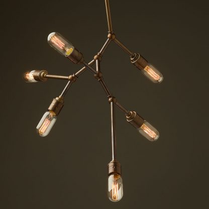 6 bulb vertical angled brass bar chandelier vintage fat tubes