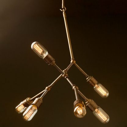 6 bulb vertical angled brass bar chandelier low angle