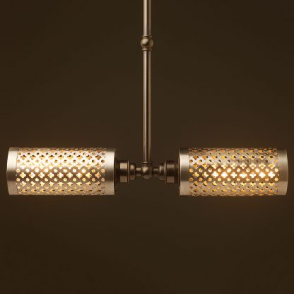 Brass twin horizontal mesh cage ceiling light