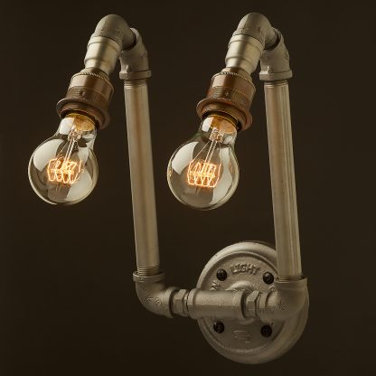 Vintage Plumbing pipe twin angled lamp wall light