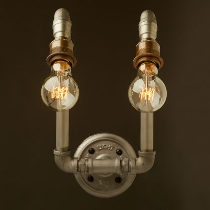 Vintage Plumbing pipe twin angled lamp wall light