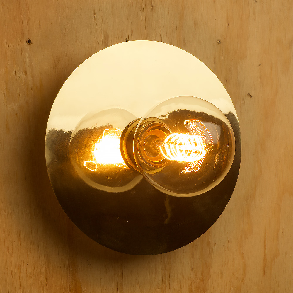 Brass disc wall light G80 vintage spiral side