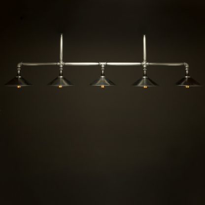 Five lamp Plumbing pipe billiard table light galvanised shades G95