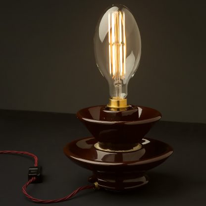 Vintage brown ceramic short insulator table lamp C100 globe