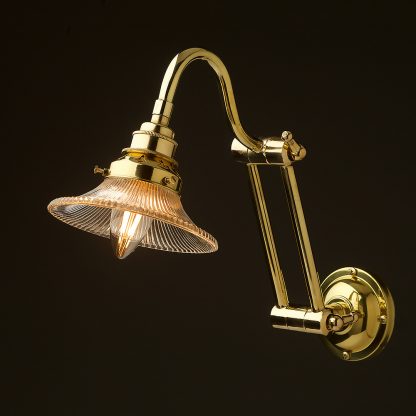 Two bend adjustable solid brass arm wall light small holophane