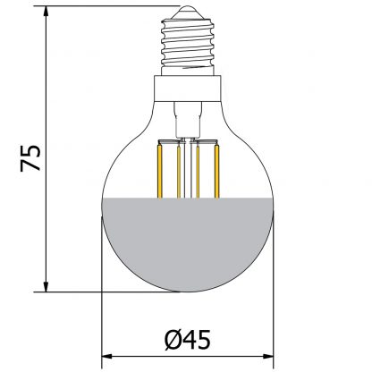 3 Watt Dimmable Filament LED E14 G45 crown silver globe dimensions