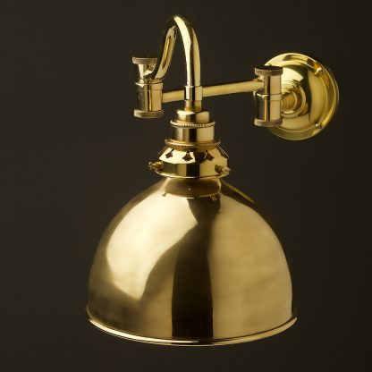Horizontal bend adjustable solid brass arm wall light polished brass dome