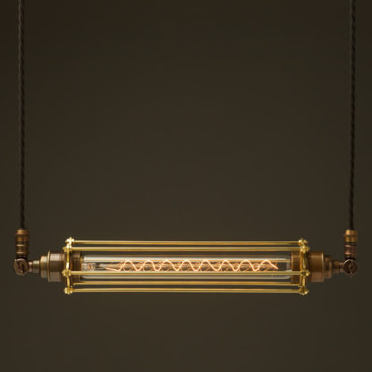 Long tube horizontal cage pendant antique brass