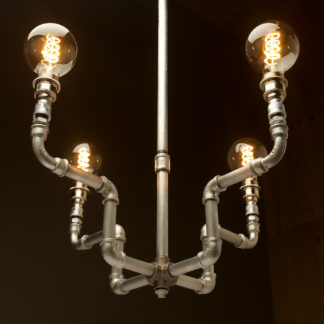 Plumbing Pipe 4 bulb formal chandelier galvanised and nickel