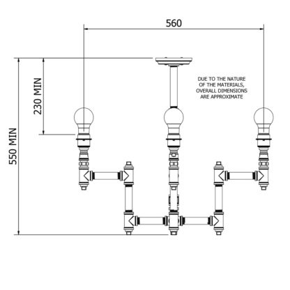 Plumbing Pipe 4 bulb industrial chandelier dimensions