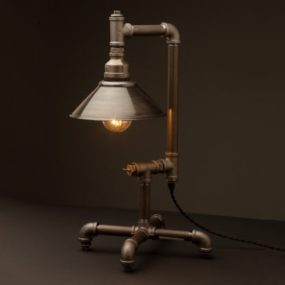 Decorative plumbing pipe table lamp antiqued steel shade