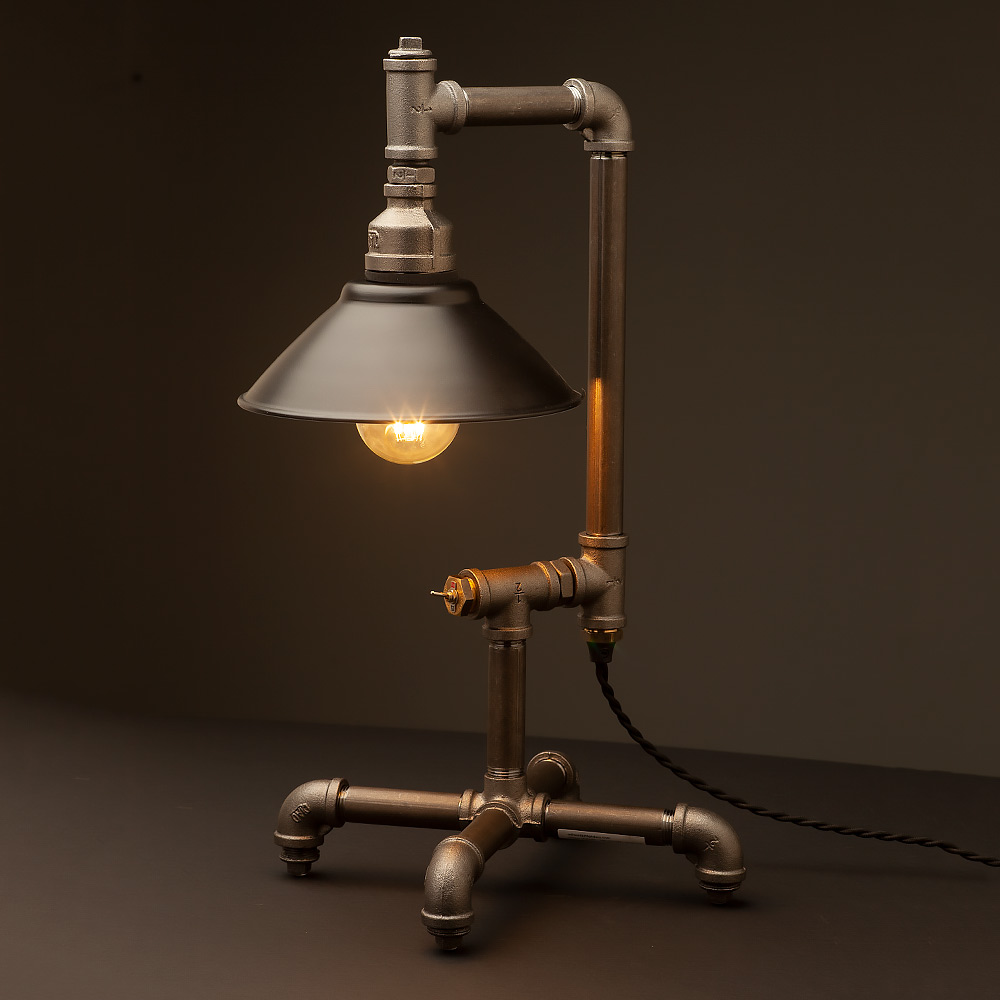 Decorative Plumbing Pipe Table Lamp, Pipe Black Industrial Table Lamp