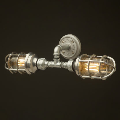 Outdoor aluminium and plumbing pipe twin bunker cage wall light