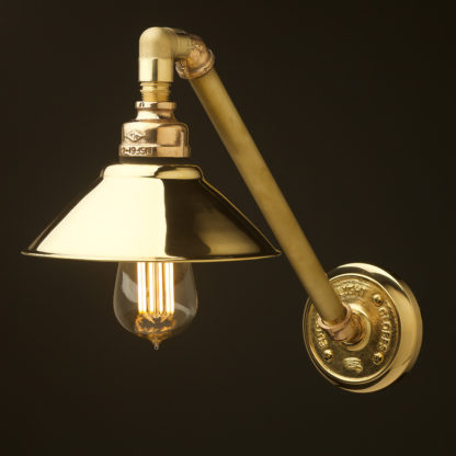 Angled solid brass plumbing pipe wall shade lamp