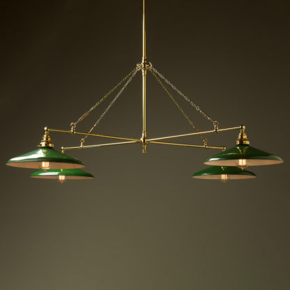Vintage Edison polished brass full size cross billiard table light green enamel