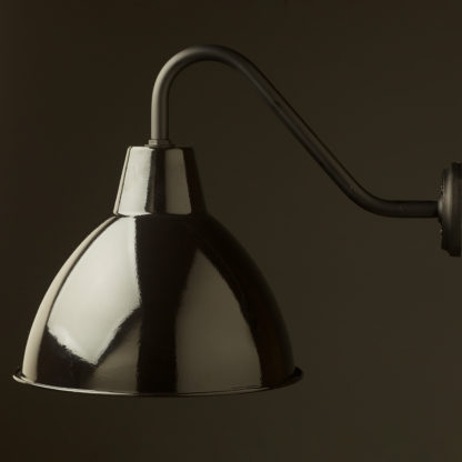 Short Goose-neck Barn light with enamel black factory shade painted black
