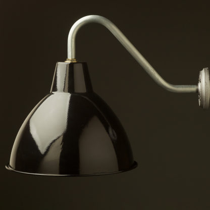 Short Goose-neck Barn light with enamel black factory shade galvanised