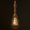 Brass Trouble Light Cage Pendant wooden handle enclosed cage