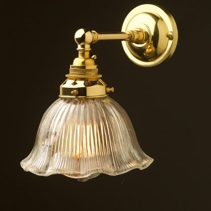 New Brass Straight arm wall sconce fluted bell holophane shade