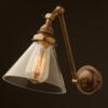 Antique brass Adjustable arm wall sconce clear glass cone