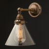 Antique Brass Straight arm wall sconce glass cone shade