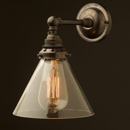 Bronze Straight arm wall sconce glass cone shade