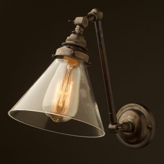 Bronze Adjustable arm wall sconce clear glass cone