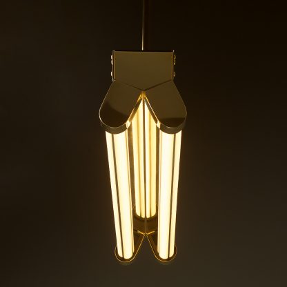 Polished Brass Art Deco Twin LED Tube Light translucent end