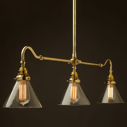 Polished Brass single drop Billiard Table Light glass cone