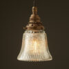 Small Bell shaped holophane glass Pendant Antique Brass