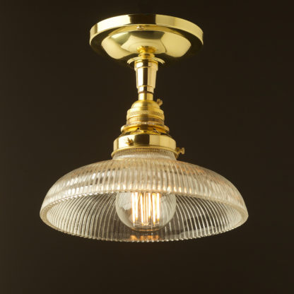 Polished Brass ceiling mount light holophane dish