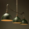 Plumbing Pipe Billiard table light raw steel with green dome shades