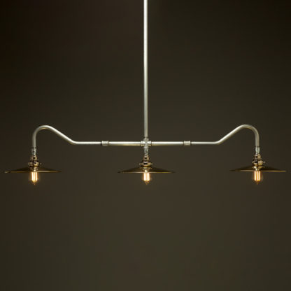 Plumbing Pipe Billiard table light galvanised with flat brass dome shades