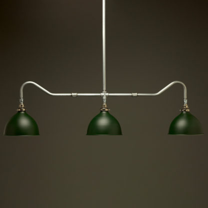 Plumbing Pipe Billiard table light galvanised with green dome shades